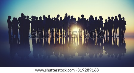 Group People Silhouette Gathering Sunrise Concept