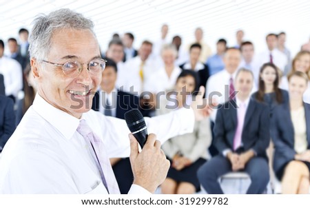 Businessman Business Presentation Speech Speaker Group Crowd