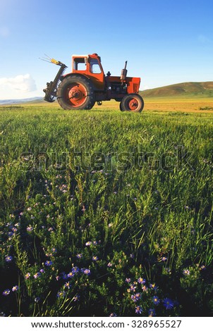 Tractor Agriculture Tranquil Remote Suburb Field Concept