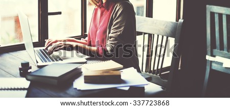 Woman Working Typing Laptop Connection Concept