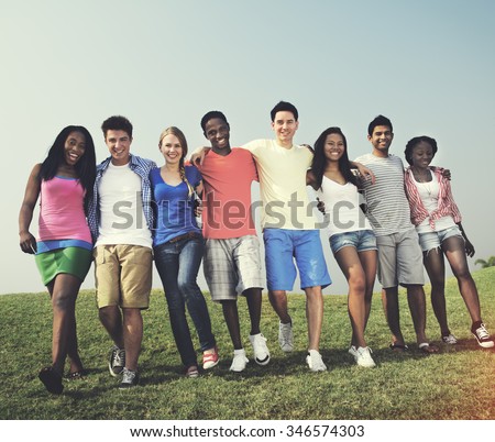 Group Friends Outdoors Diversed Cheerful Fun Concept