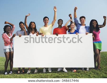 Group Friends Outdoors Holding Placard Concept