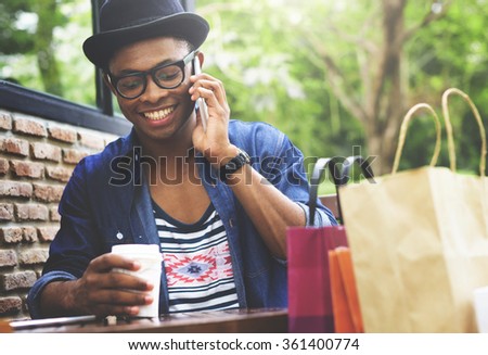Man Shopping Outdoor Talking Mobile Phone Concept