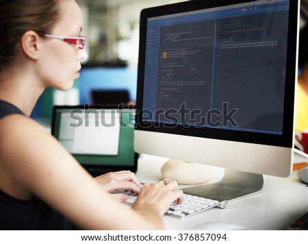 Businesswoman Programmer Working Busy Software Concept