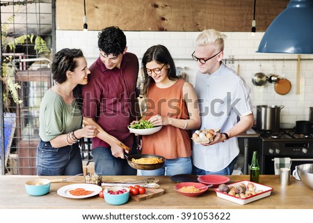 Friends Kitchen Cooking Dining Togetherness Concept