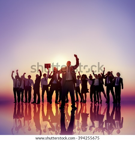 Business People Hands Raised Rooftop Success Concept