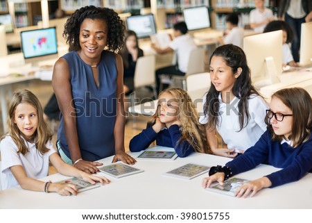 Education School Teacher Student Digital Tablet Technology Concept