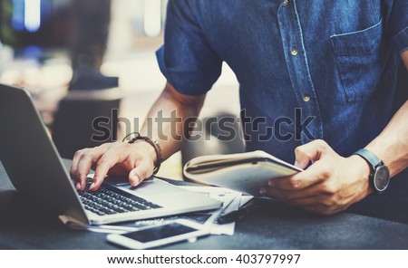 Man Working Laptop Connecting Networking Concept