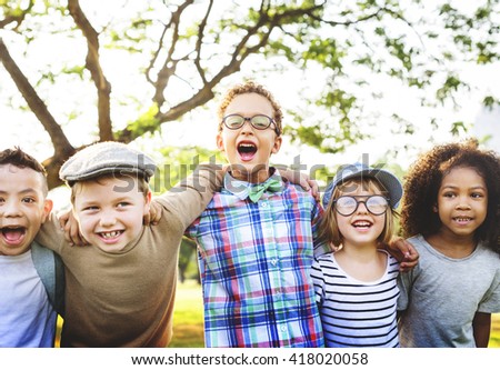 Kids Fun Playful Happiness Retro Togetherness Friendship Concept