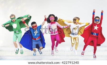 Superheroes Kids Friends Playing Togetherness Fun Concept