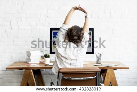 Woman Stretching Relaxation Resting Office Workplace Concept