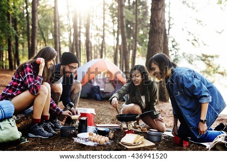 Breakfast Camping Eggs Relax Cooking Concept