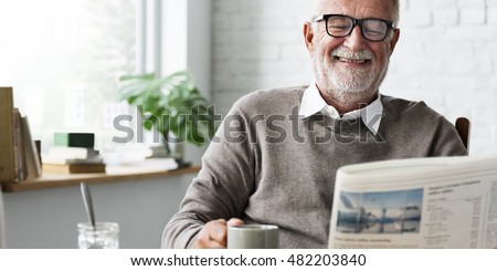 Grandfather Newspaper Coffee Retirement Man Concept
