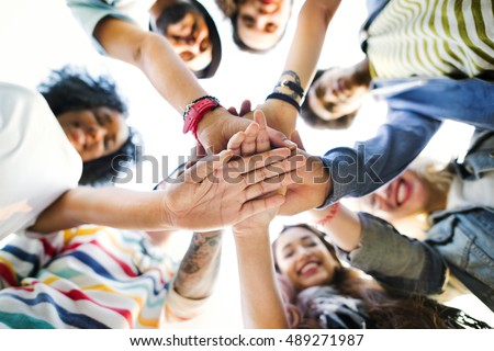 College Students Teamwork Stacking Hand Concept