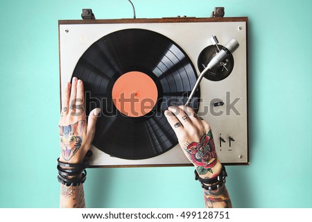 Vinyl Audio Music Rhythm Playing Tattoo Art Concept