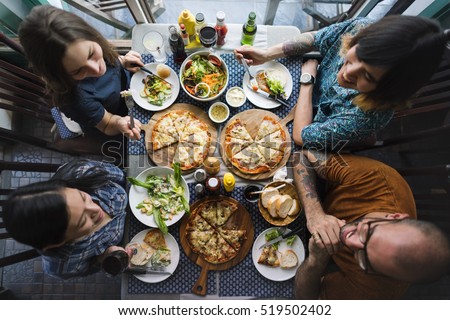 Friends Eating Pizza Party Together Concept