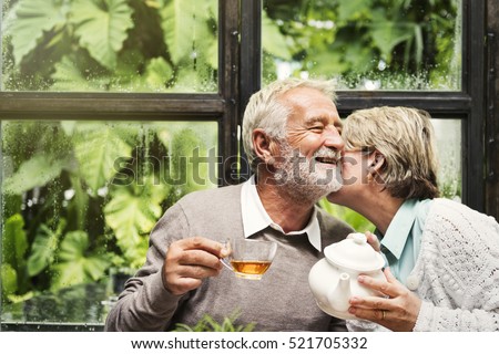 Senior Couple Afternoon Tea Drinking Relax Concept