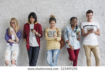Young Diversity Standing Row Smiling