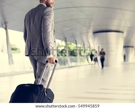 Businessmen Hands Hold Luggage Business Trip