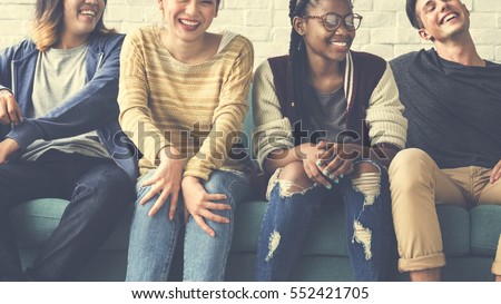 Diverse Group People Sitting Couch Concept