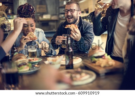 People Enjoy Food Drinks Party Restaurant