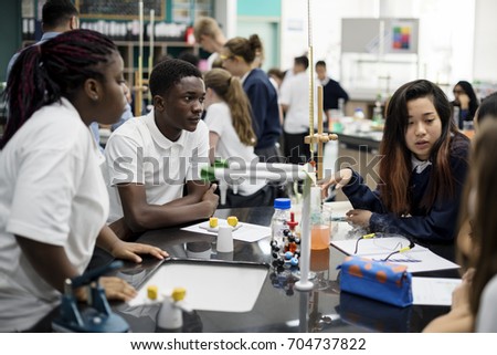 Group of students laboratory lab in science classroom