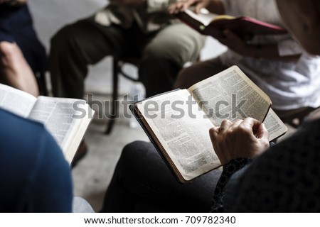 Group christianity people reading bible together