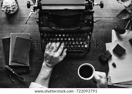 Hand Typing Retro Typewriter Machine Work Writer