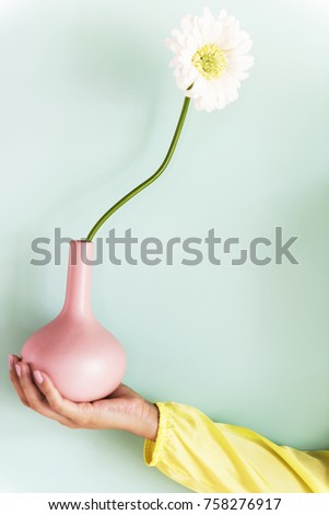 A woman hand holding flower vast