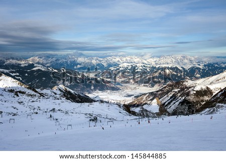 Ski slopes in Kaprun resort next to Kitzsteinhorn peak, Austrian Alps