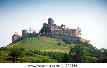 Rupea defense fortress placed on top of a hill in Transylvania, Romania
