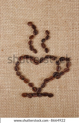 Single Love Coffee Cups hearts on a burlap fabric