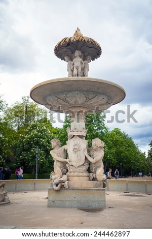 Madrid, Spain - May 6, 2012: Water fountain in the \