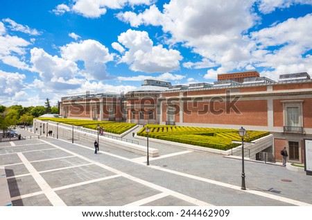 Madrid, Spain - May 6, 2012:  Prado National Art Museum back view on a sunny day in Madrid, Spain