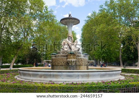 Madrid, Spain - May 6, 2012: Water fountain in the \
