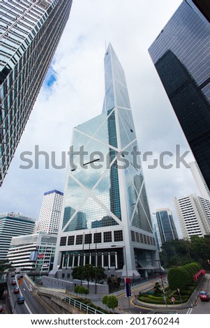 HONG KONG, CHINA - MAY 3, 2014 : Bank of China tower with blue sky in Hong Kong.