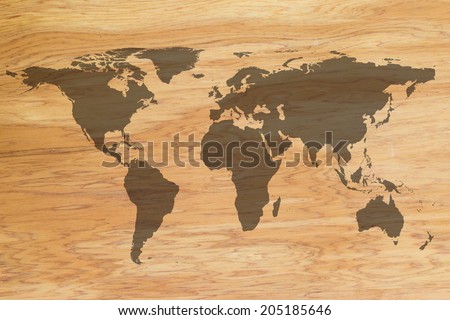 World map on wooden texture background