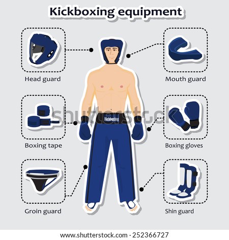Sport equipment for kickboxing martial arts with sportsman