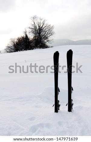 ski in snow in winter mountains