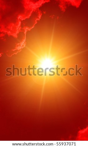 Hot sun in red sky