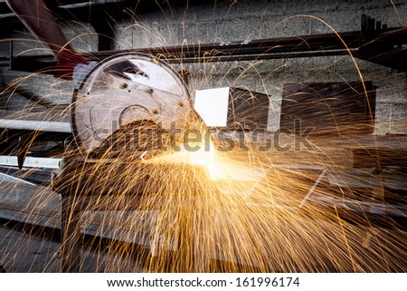 Metal cutting close-up with electrical grinder with sparks