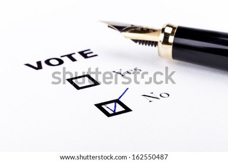 Voting yes or no check-box with fountain pen no marked with V