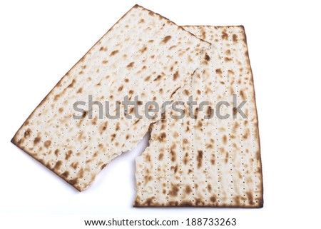 Broken  Jewish traditional Pesach textured Matza bread substitute isolated on white background