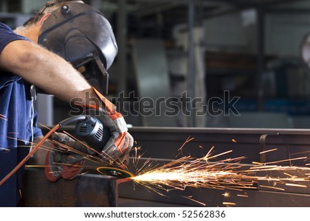 sparks during working with steel in the factory
