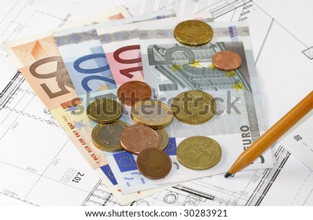 European Money (Euros) isolated over project of the house