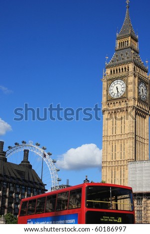 The London Eye Logo. with London eye and bus,