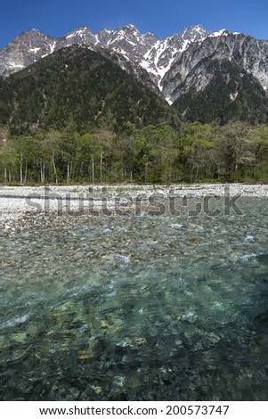 a clean river and mountains(portrait)