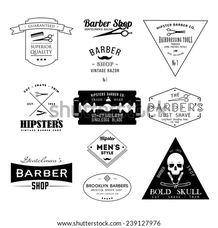 Set of vintage barber shop logo labels badges and design element Set of vintage barber shop logo labels badges and design element
