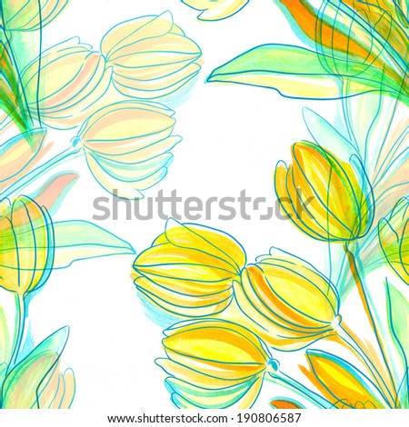 Seamless watercolour tulips pattern