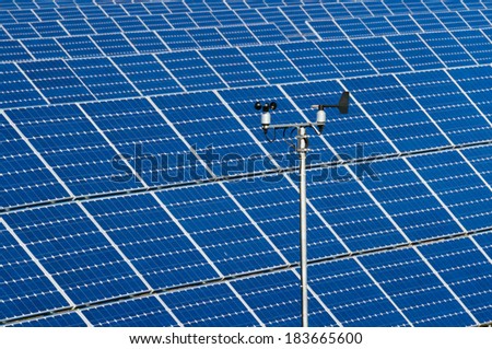 Sensors for wind speed and wind direction on the background of photovoltaic modules